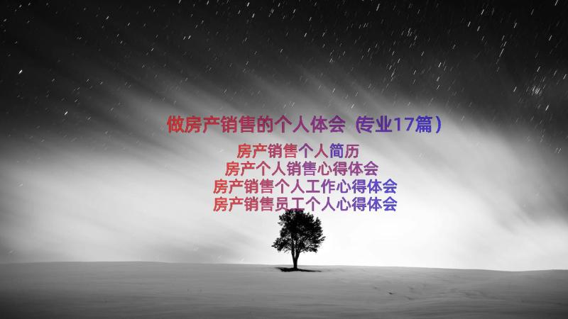 做房产销售的个人体会（专业17篇）