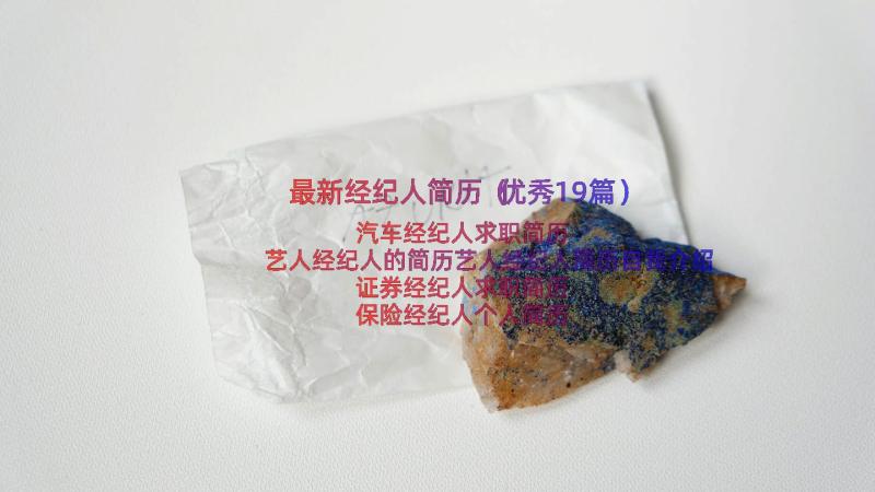 最新经纪人简历（优秀19篇）