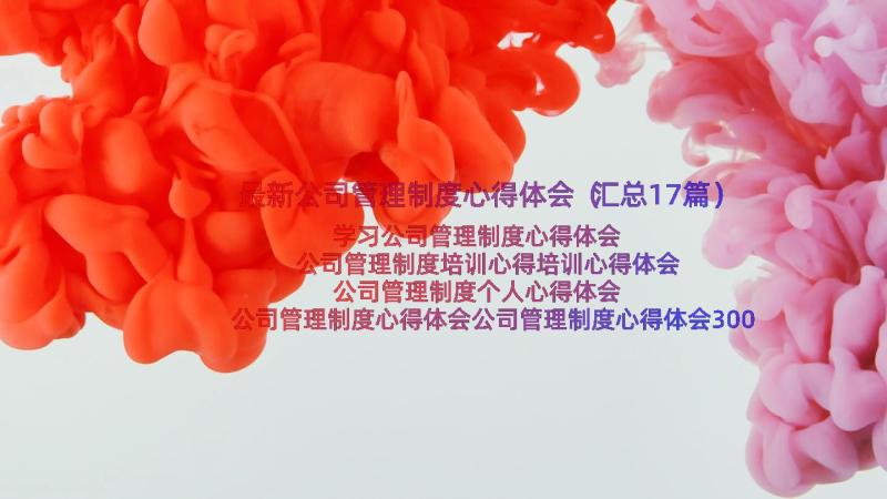 最新公司管理制度心得体会（汇总17篇）