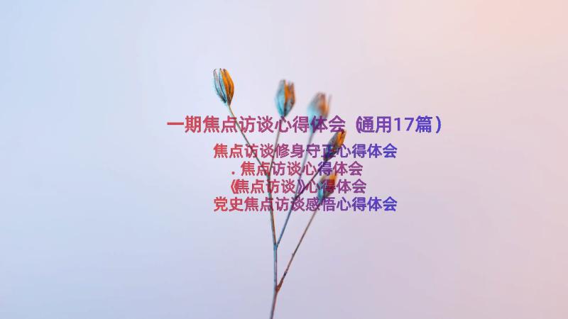 一期焦点访谈心得体会（通用17篇）