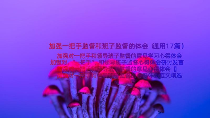 加强一把手监督和班子监督的体会（通用17篇）