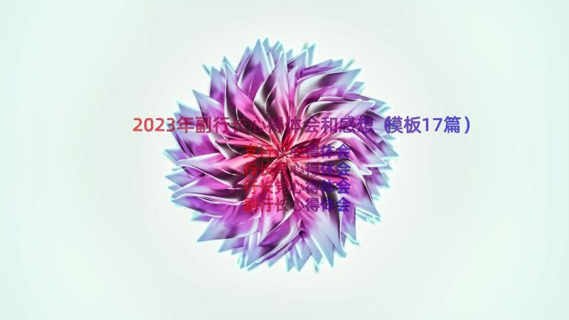 2023年副行长心得体会和感想（模板17篇）