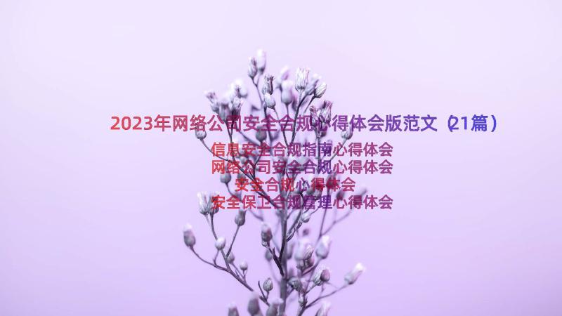 2023年网络公司安全合规心得体会版范文（21篇）