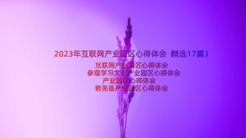 2023年互联网产业园区心得体会（精选17篇）