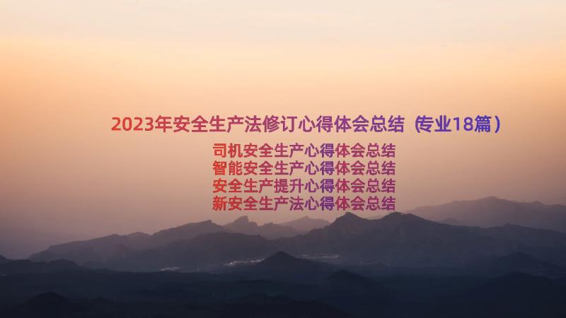 2023年安全生产法修订心得体会总结（专业18篇）