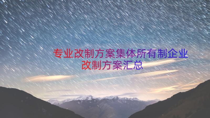 专业改制方案集体所有制企业改制方案（汇总14篇）