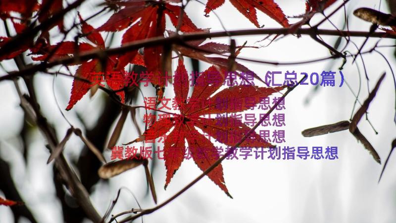 英语教学计划指导思想（汇总20篇）