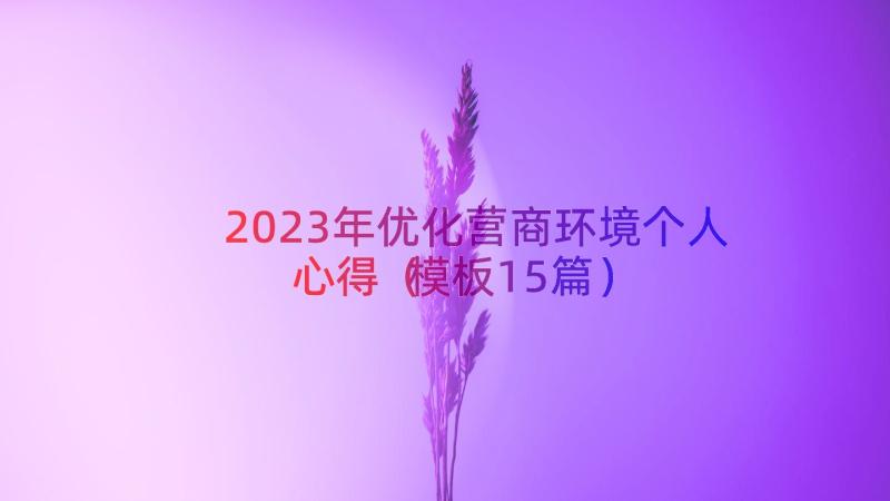 2023年优化营商环境个人心得（模板15篇）