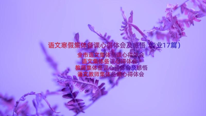 语文寒假集体备课心得体会及感悟（专业17篇）