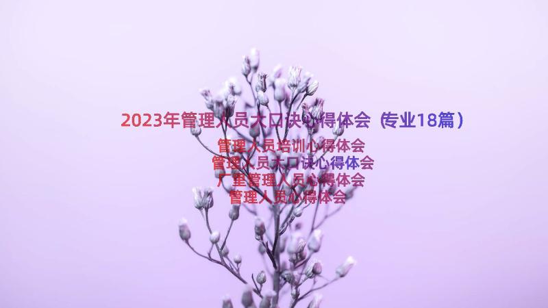 2023年管理人员大口诀心得体会（专业18篇）