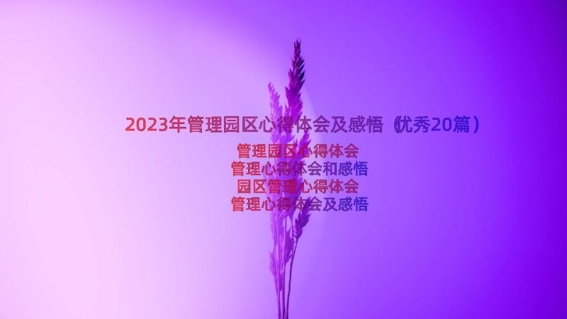 2023年管理园区心得体会及感悟（优秀20篇）