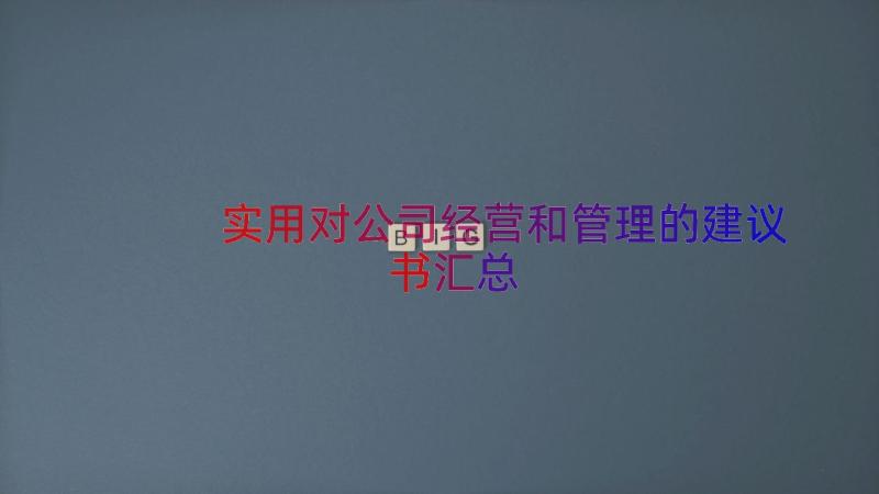 实用对公司经营和管理的建议书（汇总13篇）