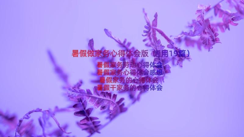 暑假做家务心得体会版（通用19篇）