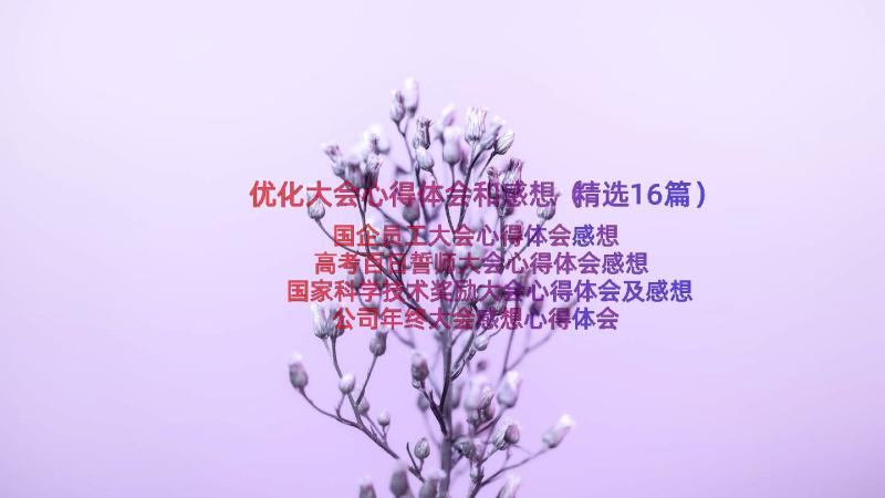 优化大会心得体会和感想（精选16篇）