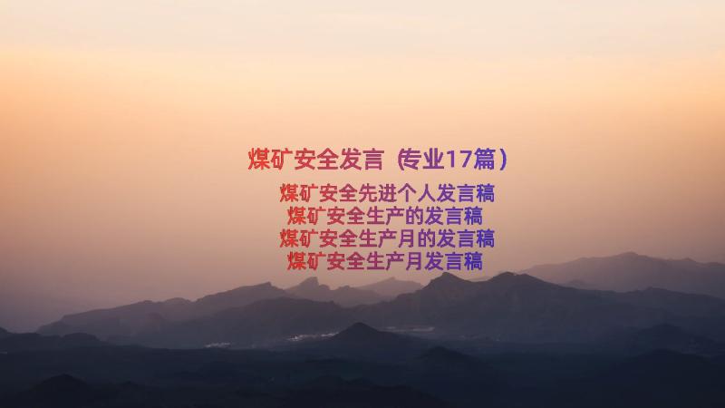 煤矿安全发言（专业17篇）