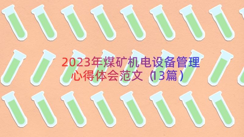 2023年煤矿机电设备管理心得体会范文（13篇）