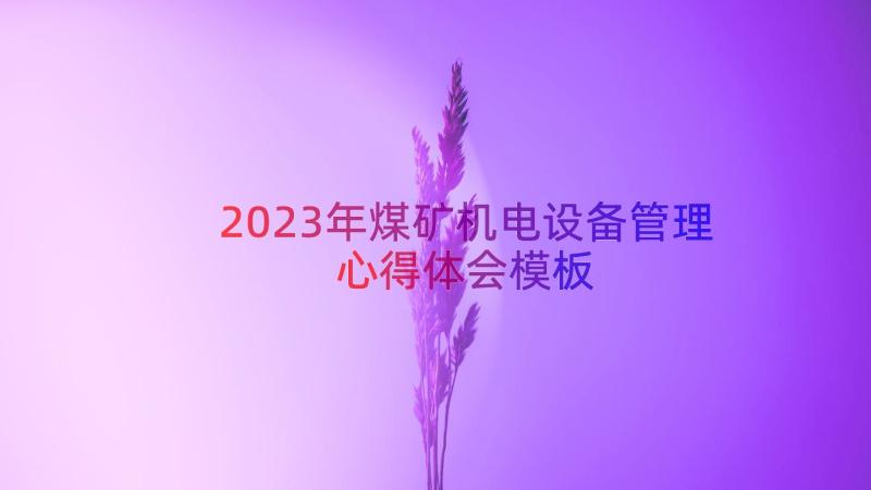 2023年煤矿机电设备管理心得体会（模板13篇）