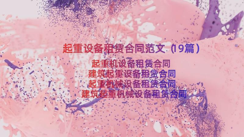 起重设备租赁合同范文（19篇）