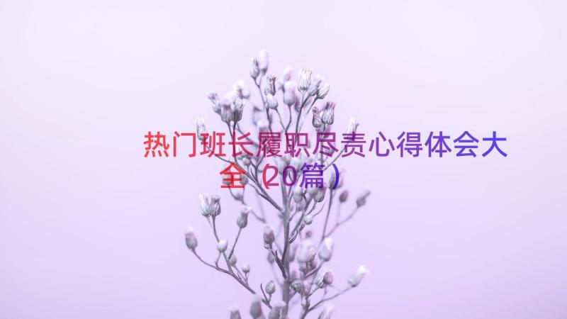 热门班长履职尽责心得体会大全（20篇）