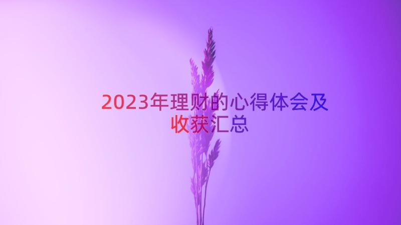 2023年理财的心得体会及收获（汇总17篇）