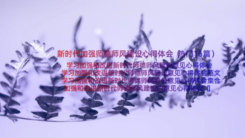 新时代加强师德师风建设心得体会（热门16篇）