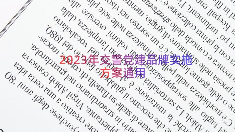 2023年交警党建品牌实施方案（通用15篇）