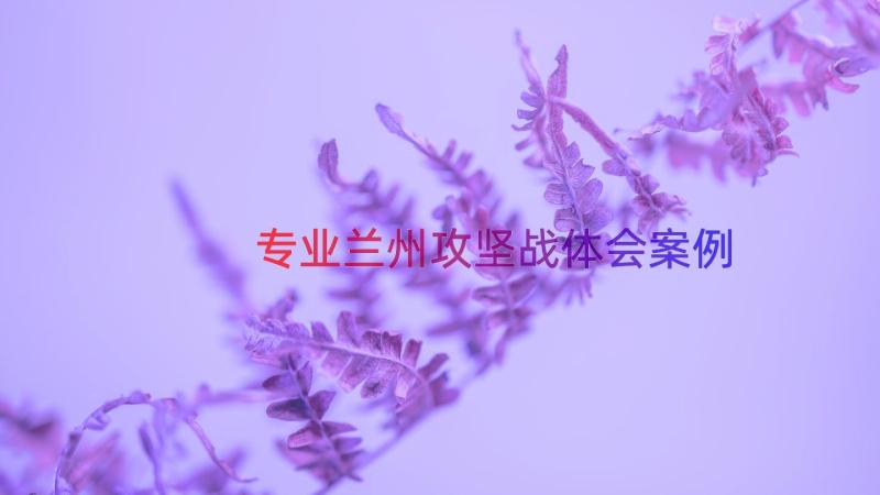 专业兰州攻坚战体会（案例18篇）