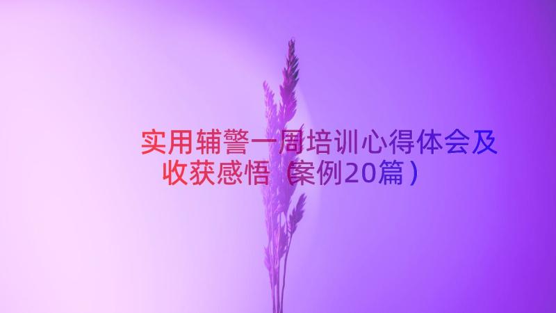 实用辅警一周培训心得体会及收获感悟（案例20篇）