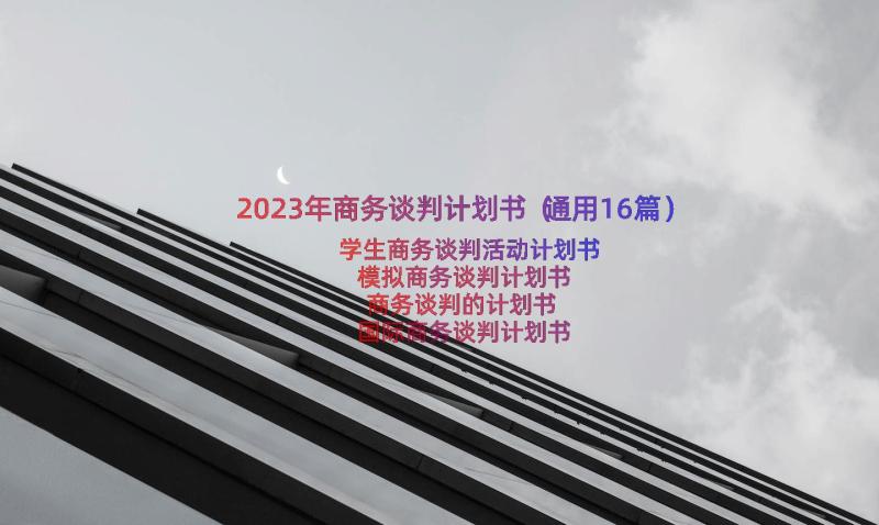 2023年商务谈判计划书（通用16篇）