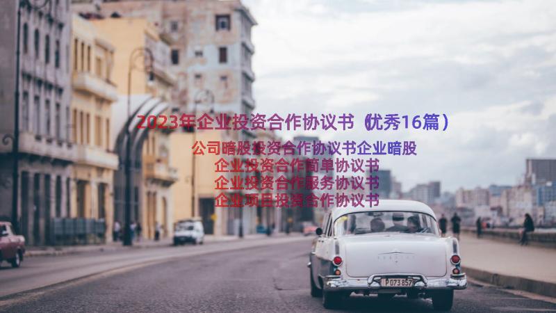 2023年企业投资合作协议书（优秀16篇）