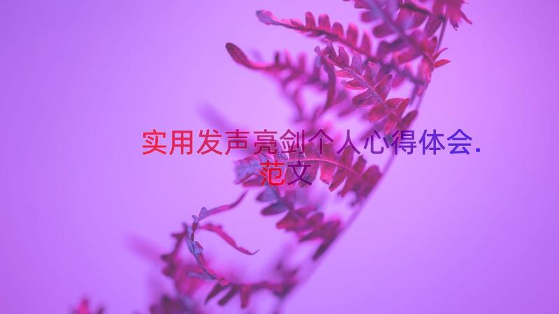 实用发声亮剑个人心得体会.范文（16篇）