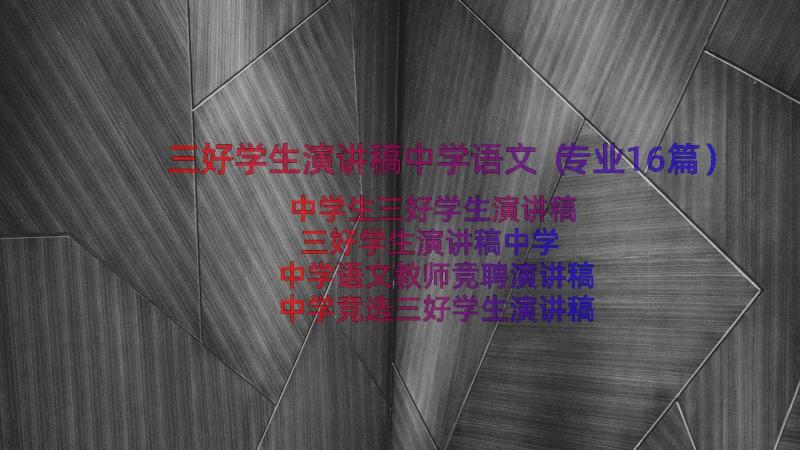 三好学生演讲稿中学语文（专业16篇）