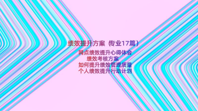 绩效提升方案（专业17篇）