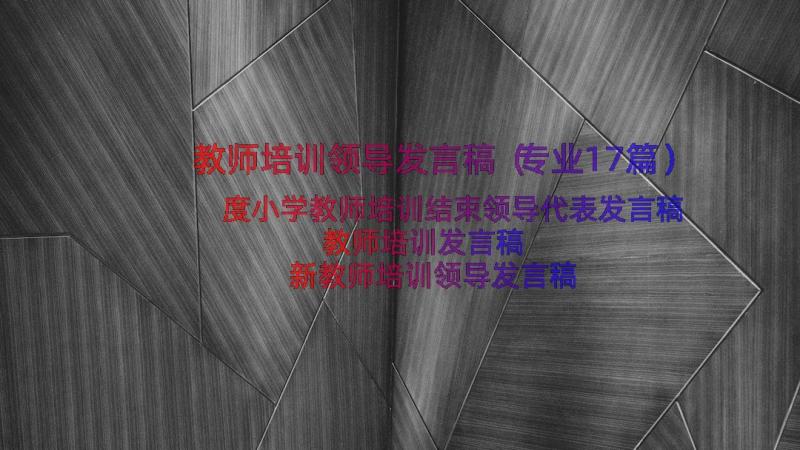 教师培训领导发言稿（专业17篇）