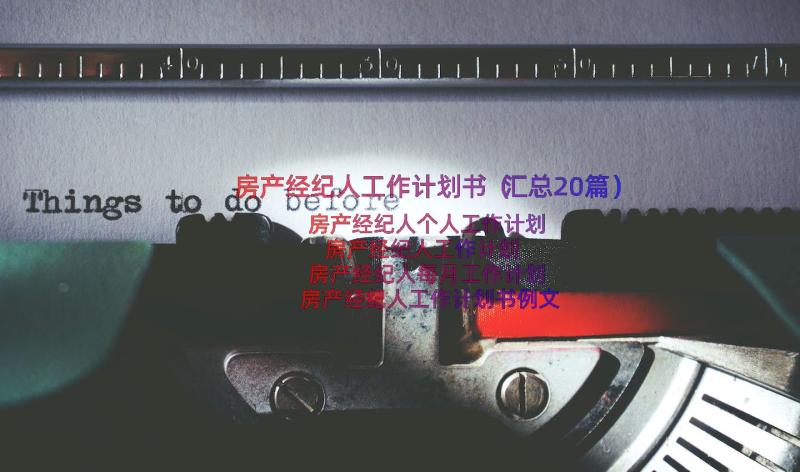 房产经纪人工作计划书（汇总20篇）