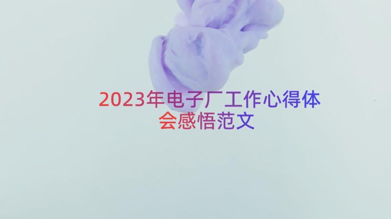 2023年电子厂工作心得体会感悟范文（17篇）