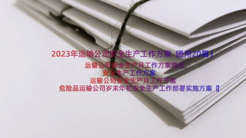 2023年运输公司安全生产工作方案（通用20篇）