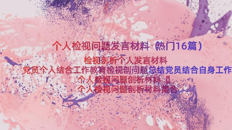 个人检视问题发言材料（热门16篇）