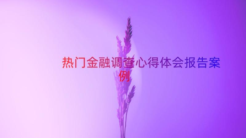 热门金融调查心得体会报告（案例17篇）