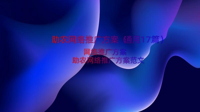 助农网络推广方案（通用17篇）