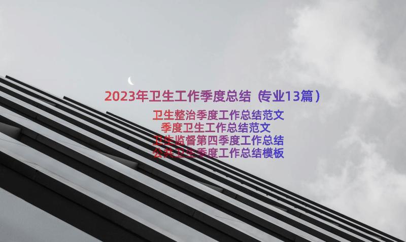 2023年卫生工作季度总结（专业13篇）