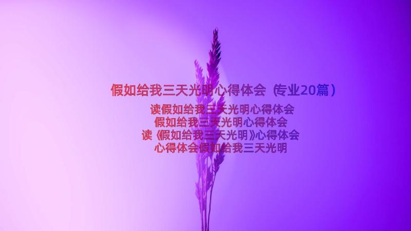 假如给我三天光明心得体会（专业20篇）