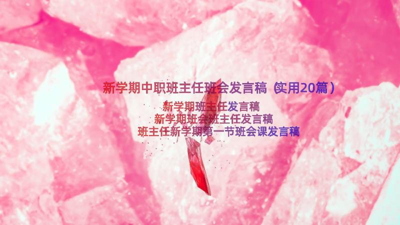 新学期中职班主任班会发言稿（实用20篇）