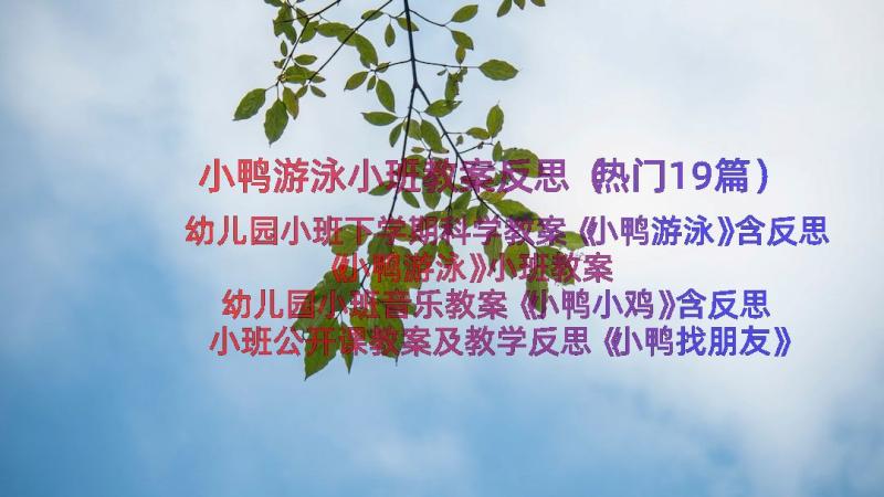 小鸭游泳小班教案反思（热门19篇）