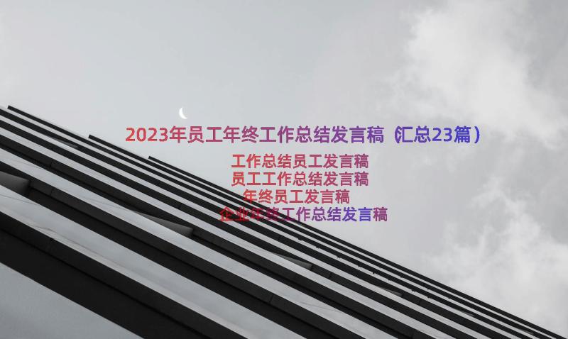 2023年员工年终工作总结发言稿（汇总23篇）