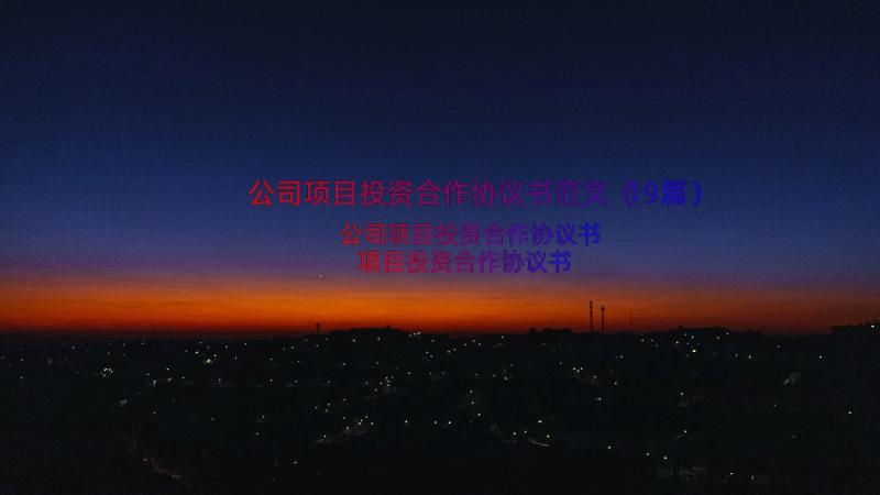 公司项目投资合作协议书范文（19篇）