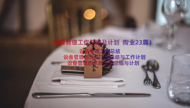 设备管理工作总结及计划（专业23篇）