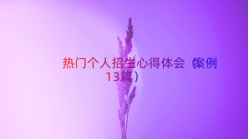 热门个人招生心得体会（案例13篇）