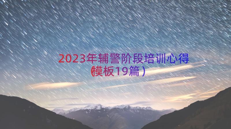 2023年辅警阶段培训心得（模板19篇）