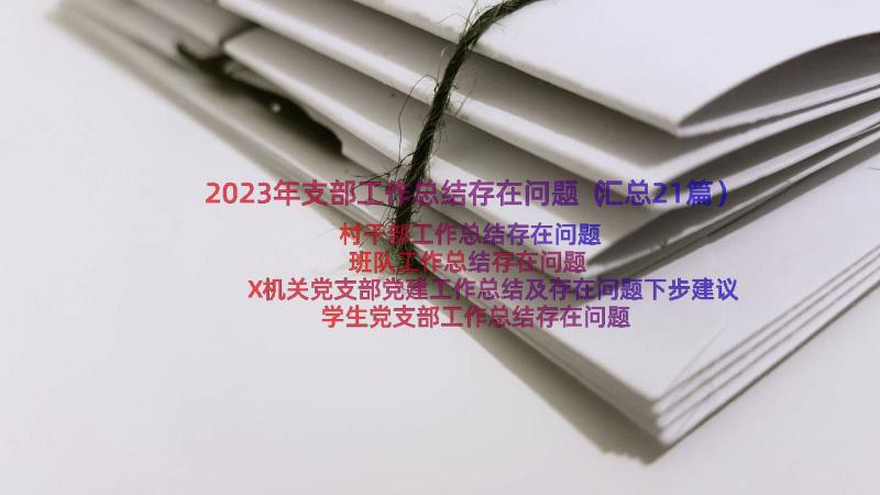 2023年支部工作总结存在问题（汇总21篇）